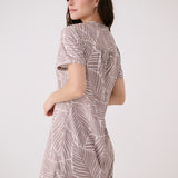 Lolë Olivie V Neck Dress in taupe leaf print