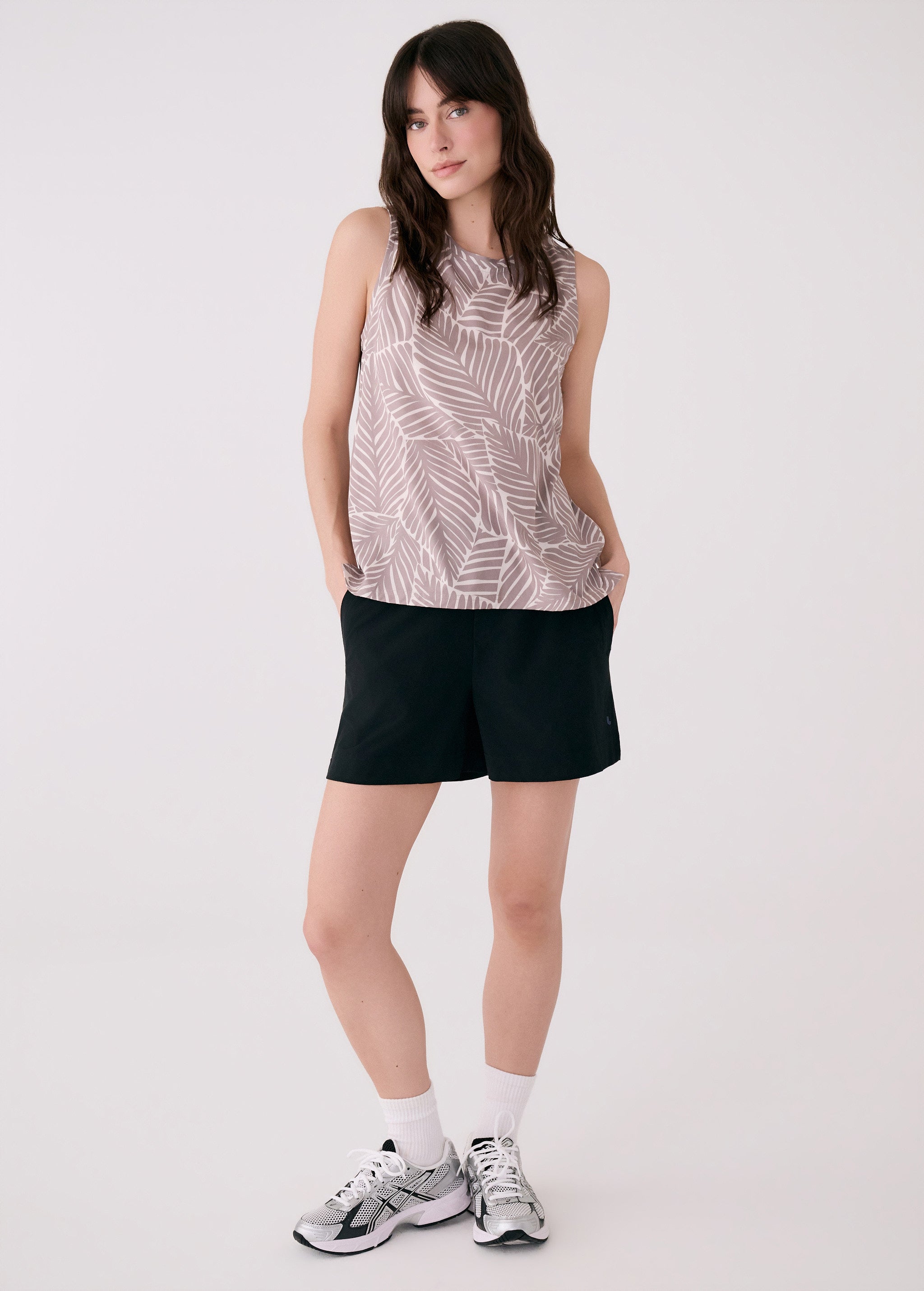 Lolë Olivie Tank in taupe leaf print