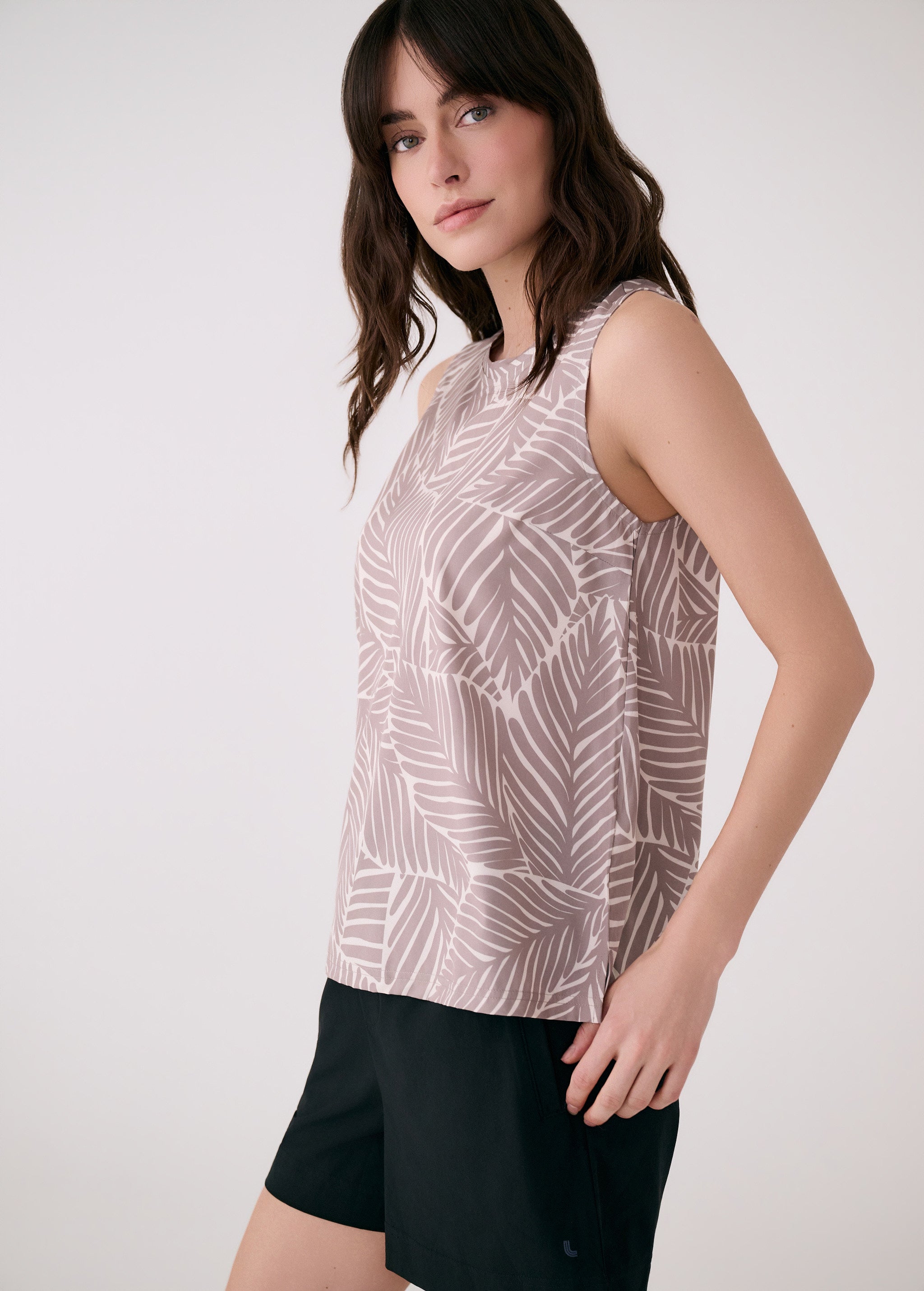 Lolë Olivie Tank in taupe leaf print