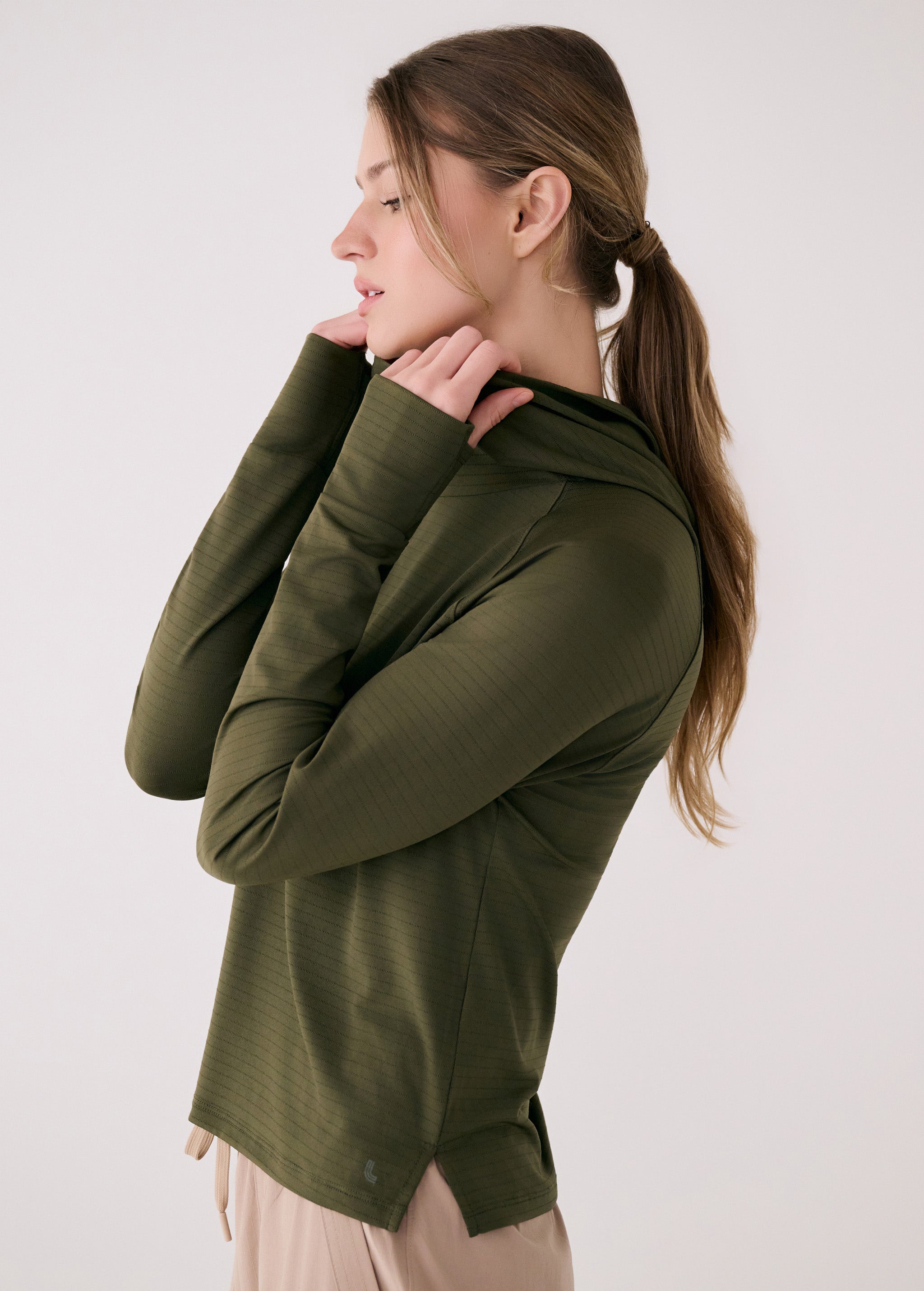 Lolë Sunny Pullover Hoodie in Moss olive green