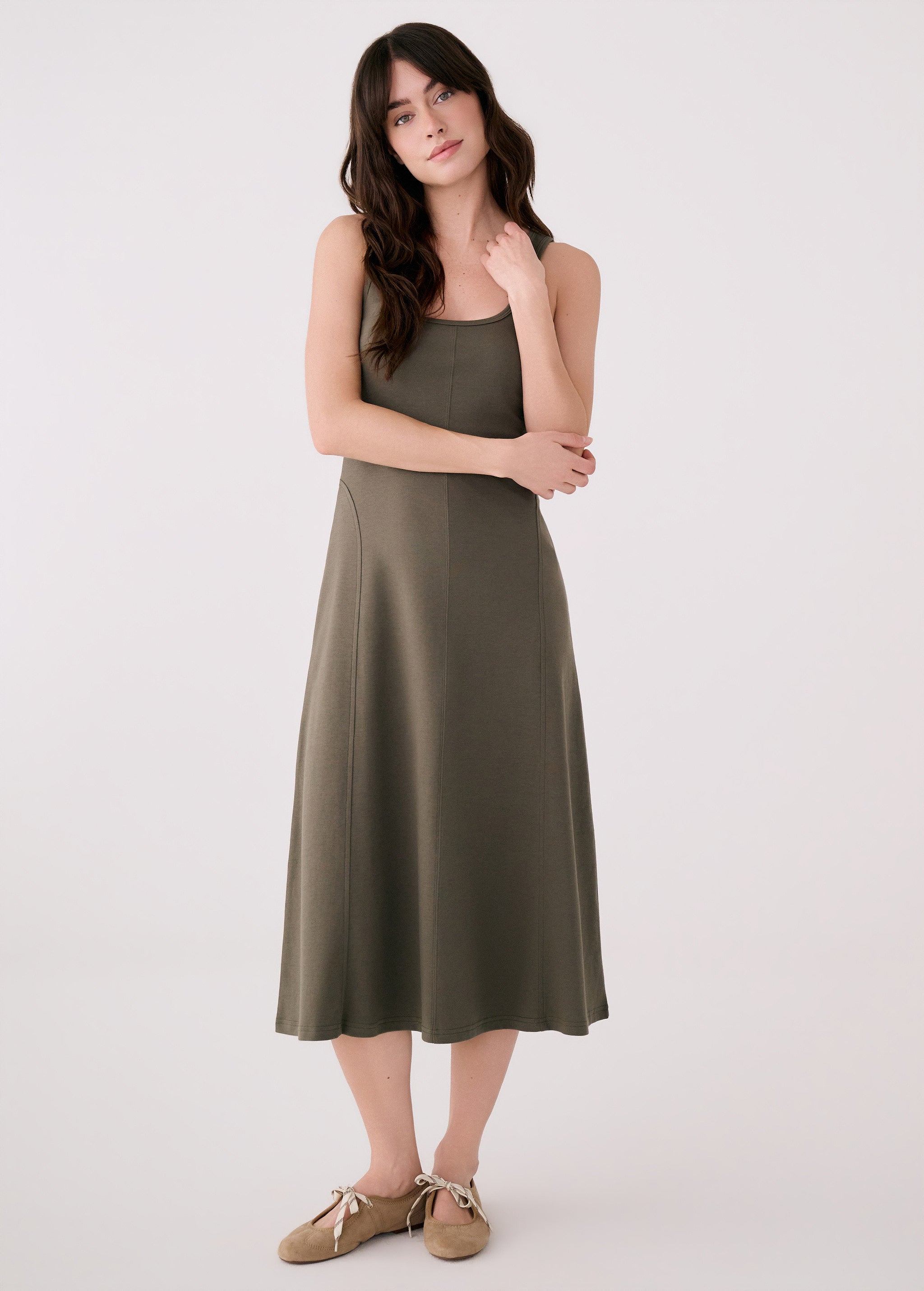 Lolë Core Dress in Moss olive green