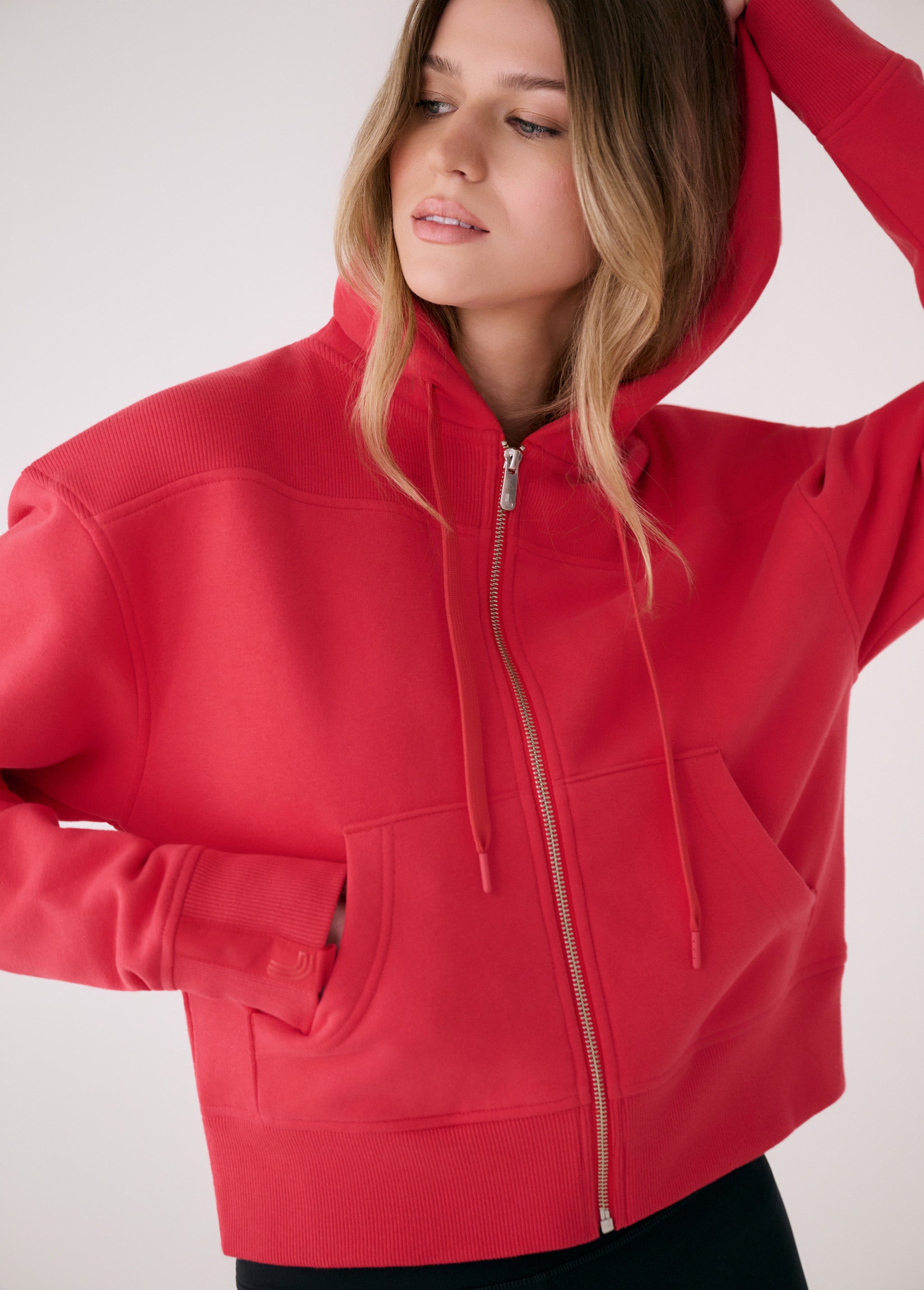 Lolë Icon Full Zip Hoodie in Poppy red
