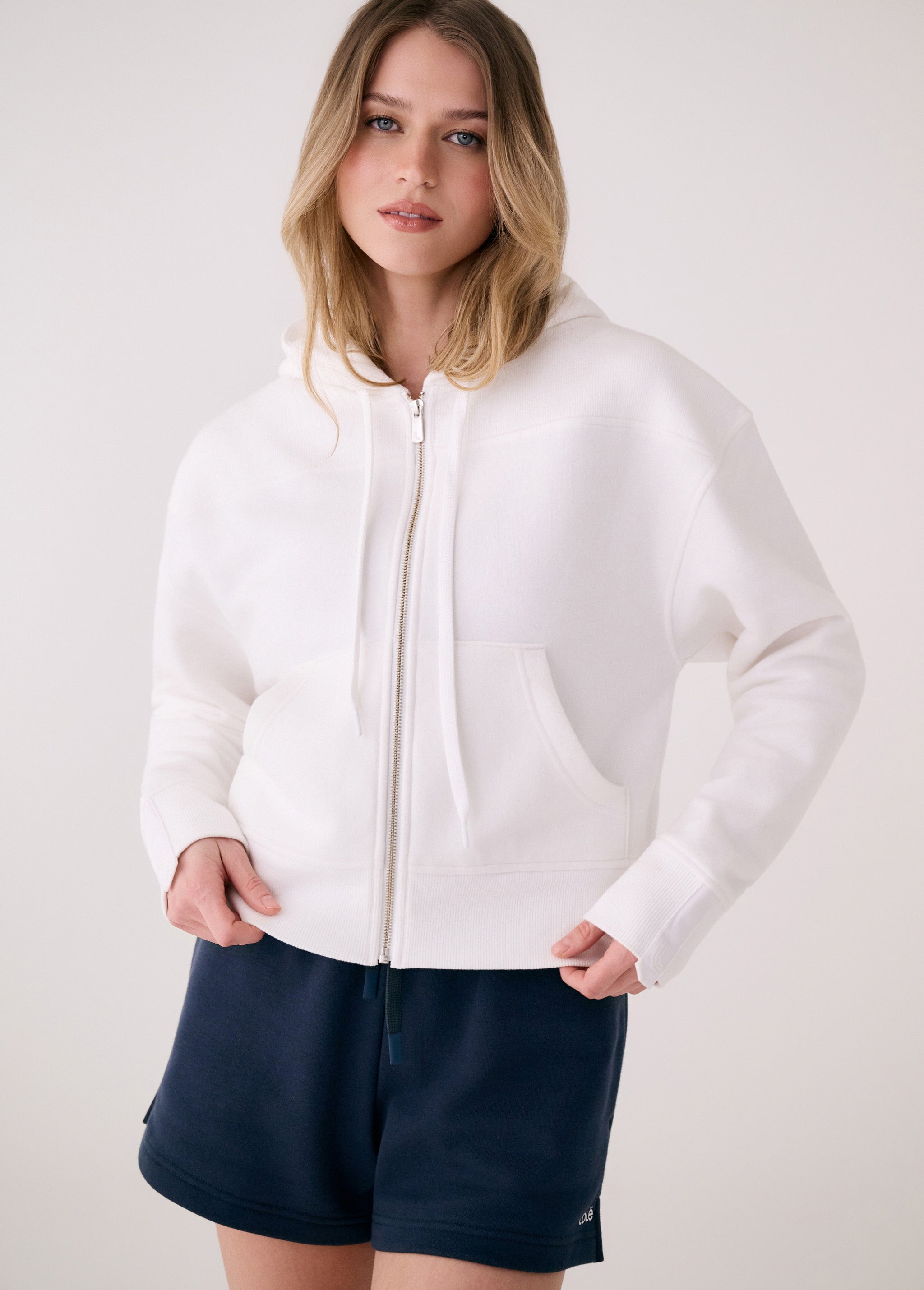 Lolë Icon Full Zip Hoodie in white