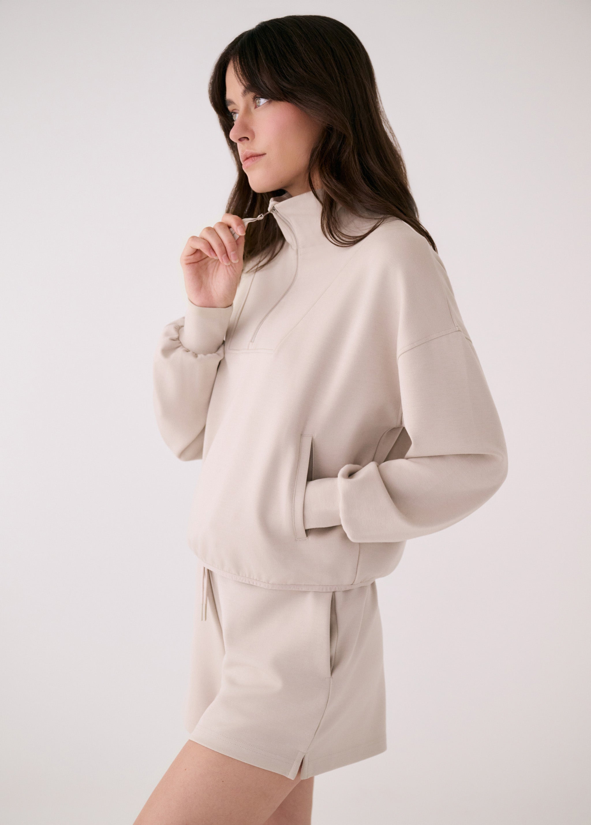 Lolë Flow Half Zip Top in Abalone pale greige