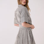 Lolë Bella Skirt in black stripe — an effortless cotton skirt with a relaxed, polished feel
