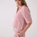 Lolë Bella Shorts in pink stripe — a relaxed cotton short that balances comfort with a polished attitude
