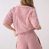 Lolë Bella Shorts in pink stripe — a relaxed cotton short that balances comfort with a polished attitude