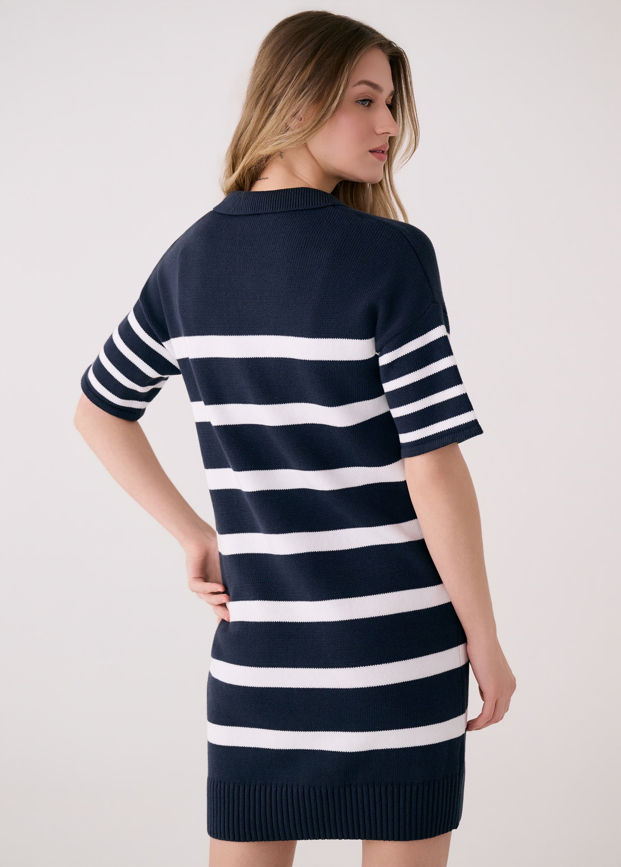 Lolë Club Polo Dress in navy stripe