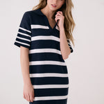 Lolë Club Polo Dress in navy stripe