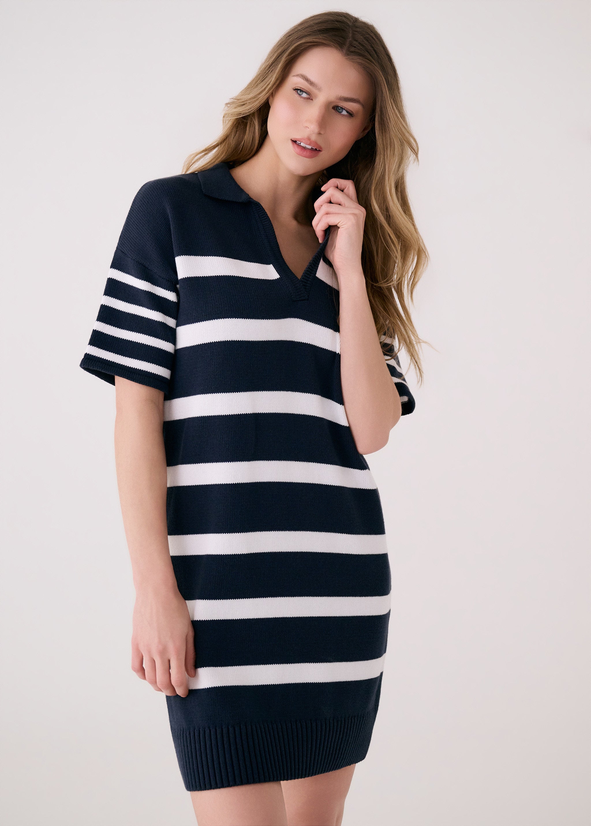 Lolë Club Polo Dress in navy stripe