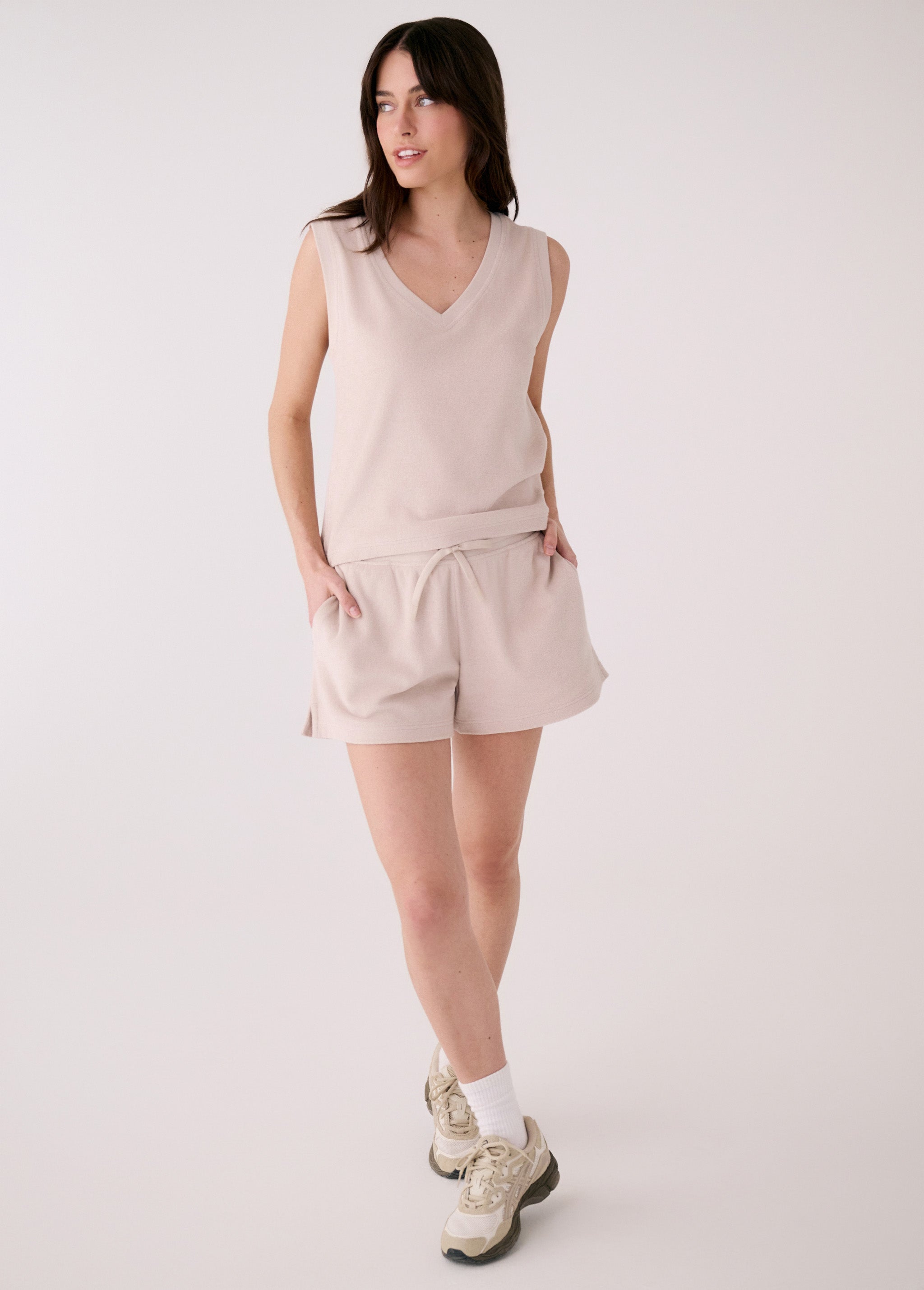 Lolë Coastal Tank Top in Abalone pale greige — an effortless tank made for warm escapes
