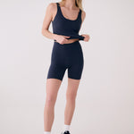 Lolë Serene Biker Shorts in Outerspace navy — a second-skin bike short with a smooth, high-rise fit