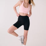 Lolë Serene Biker Shorts in black — a second-skin bike short with a smooth, high-rise fit