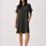 Lolë Momentum Shirt Dress in olive — a polished shirt dress with a Lolë twist