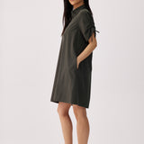 Lolë Momentum Shirt Dress in olive — a polished shirt dress with a Lolë twist