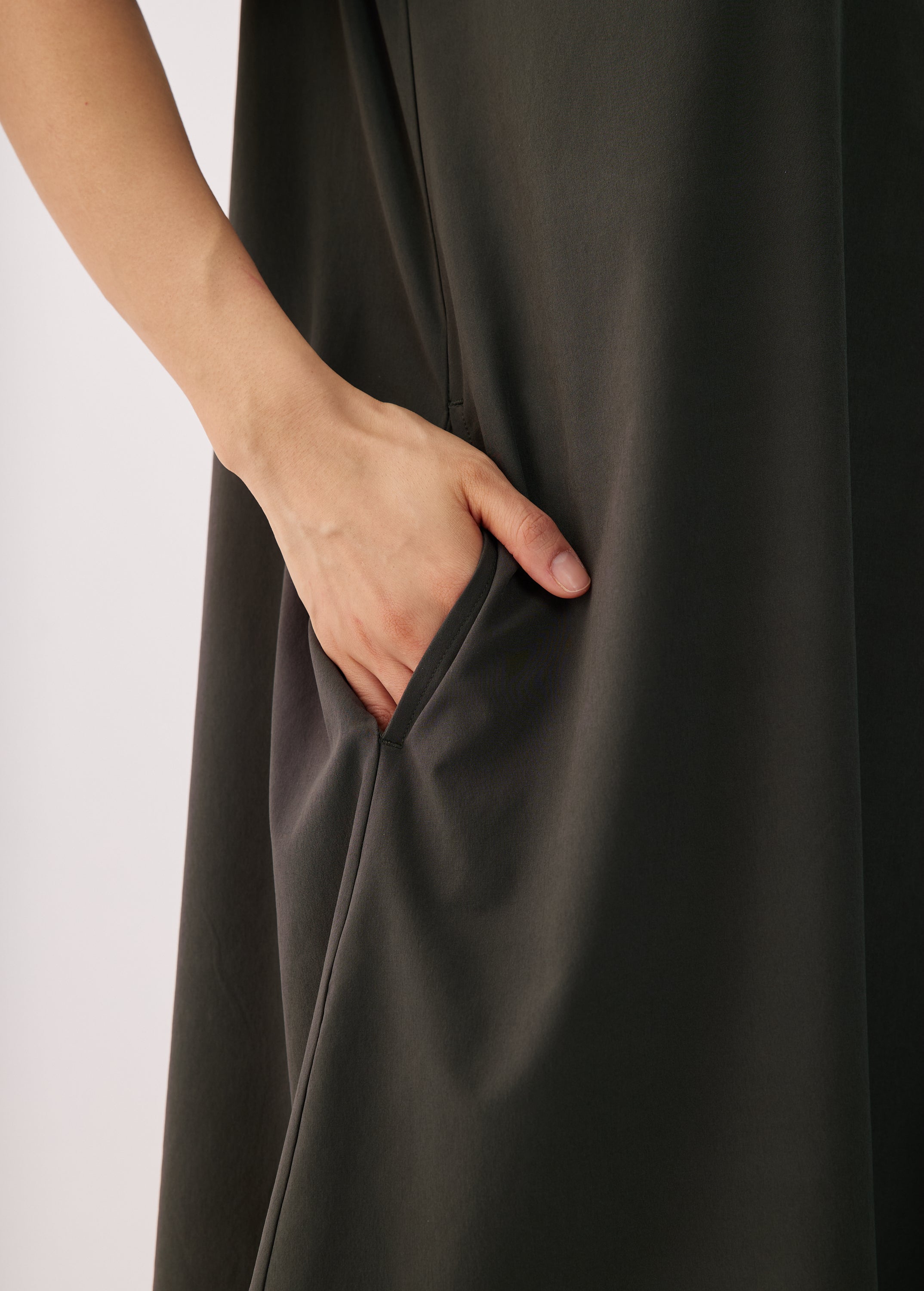 Lolë Momentum Shirt Dress in olive — a polished shirt dress with a Lolë twist