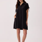 Lolë Momentum Shirt Dress in black — a polished shirt dress with a Lolë twist