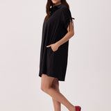 Lolë Momentum Shirt Dress in black — a polished shirt dress with a Lolë twist