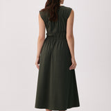 Lolë Momentum Ruched Midi Dress in olive — the dress that gets you out the door faster than your morning coffee