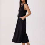 Lolë Momentum Ruched Midi Dress in black — the dress that gets you out the door faster than your morning coffee