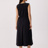 Lolë Momentum Ruched Midi Dress in black — the dress that gets you out the door faster than your morning coffee