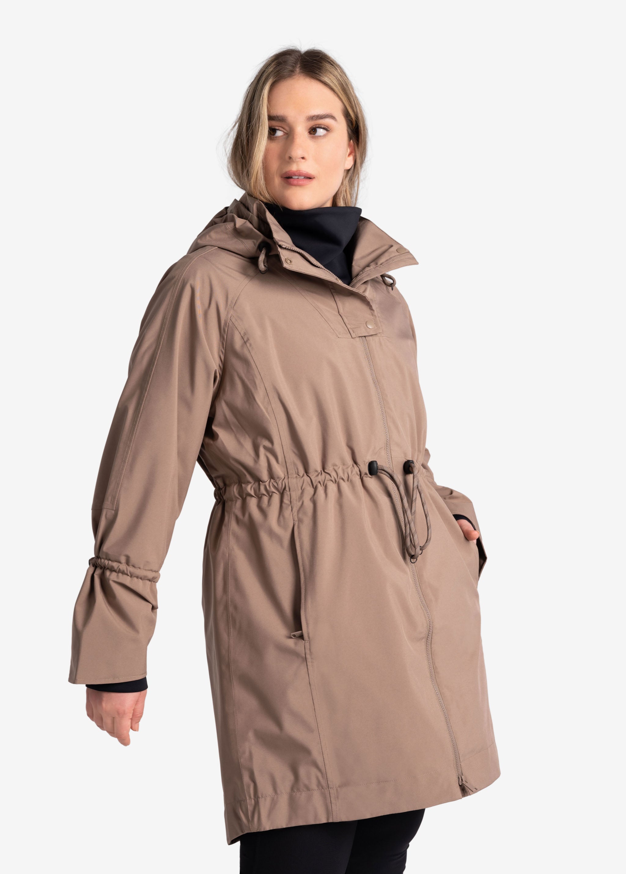 Lolë Piper Oversized Packable Rain Jacket in Fossil taupe