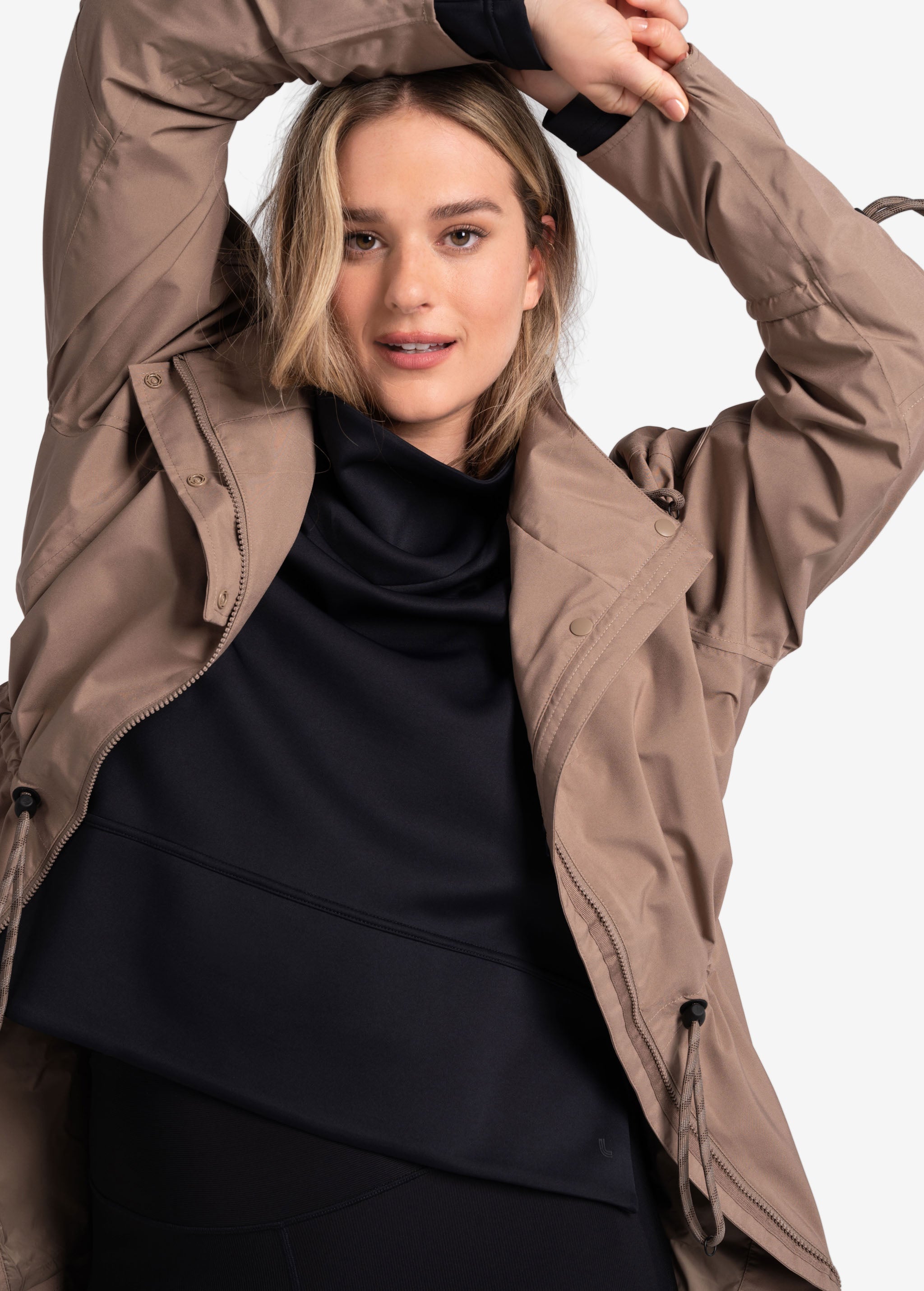 Lolë Piper Oversized Packable Rain Jacket in Fossil taupe
