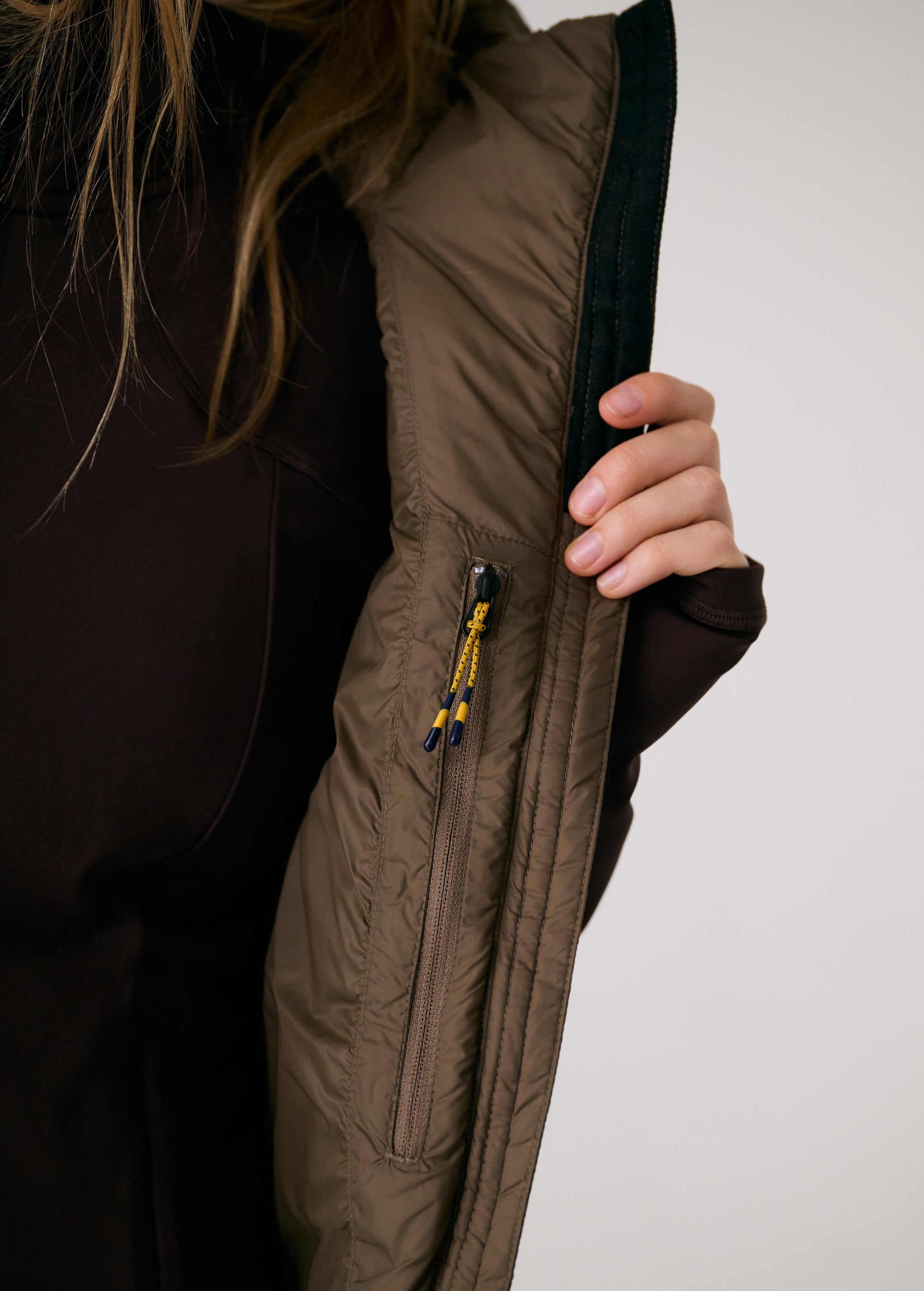 Lolë Transition Vest in Mocha olive brown