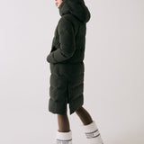 Lolë Après Down Winter Jacket in olive — achieve full-body warmth with this longline city jacket