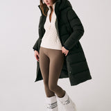 Lolë Après Down Winter Jacket in olive — achieve full-body warmth with this longline city jacket
