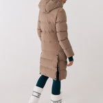 Lolë Après Down Winter Jacket in Fossil taupe — achieve full-body warmth with this longline city jacket