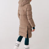 Lolë Après Down Winter Jacket in Fossil taupe — achieve full-body warmth with this longline city jacket