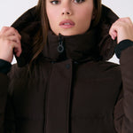Lolë Après Down Winter Jacket in Java dark brown — achieve full-body warmth with this longline city jacket