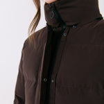 Lolë Après Down Winter Jacket in Java dark brown — achieve full-body warmth with this longline city jacket