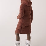 Lolë Après Down Winter Jacket in Sienna brown — achieve full-body warmth with this longline city jacket