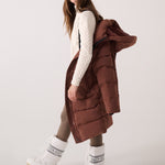 Lolë Après Down Winter Jacket in Sienna brown — achieve full-body warmth with this longline city jacket