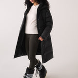 Lolë Après Down Winter Jacket in black — achieve full-body warmth with this longline city jacket