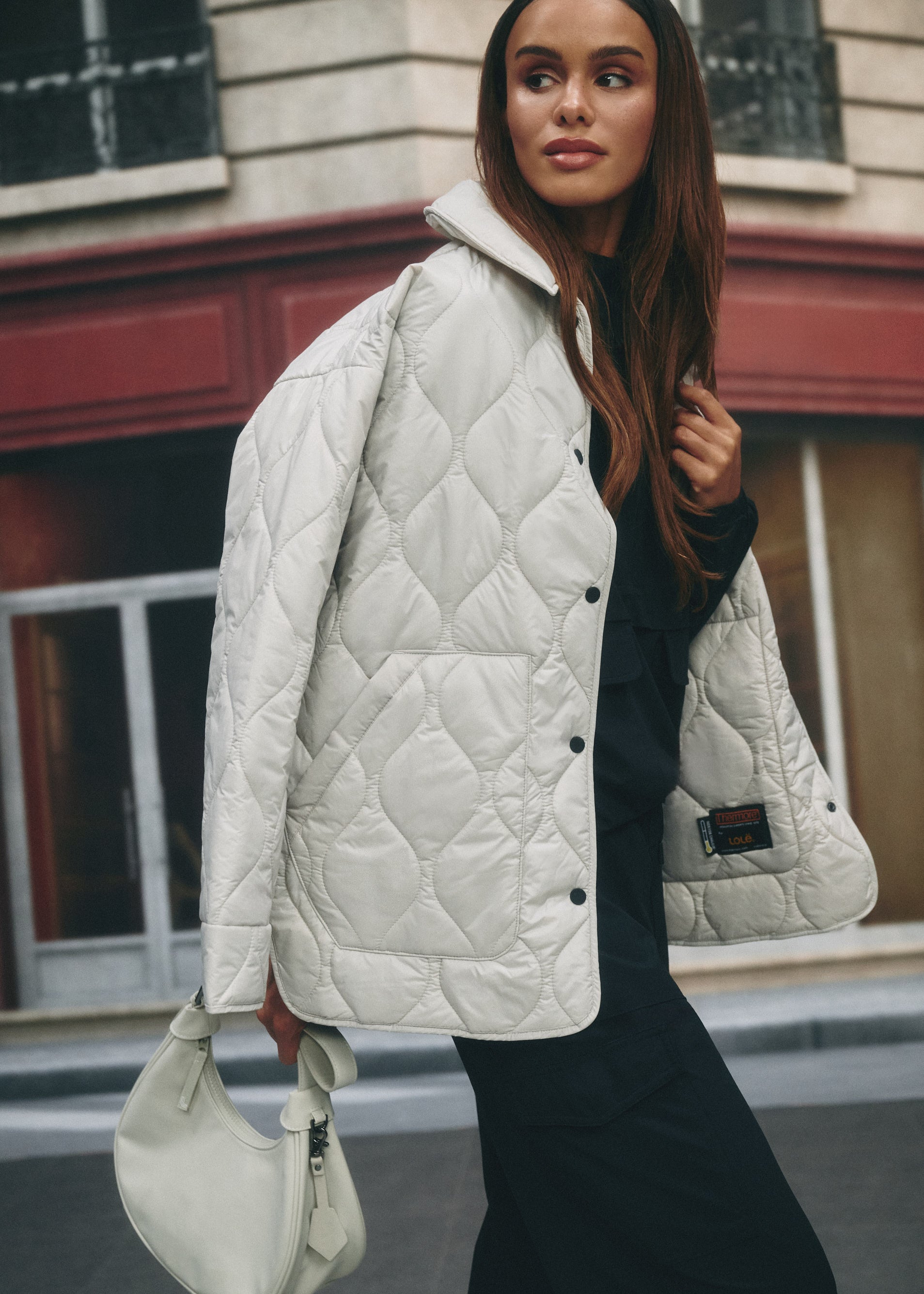 Lolë The Shacket Insulated Jacket in Abalone pale greige — part shirt, part jacket, the Shacket is made for transitional days