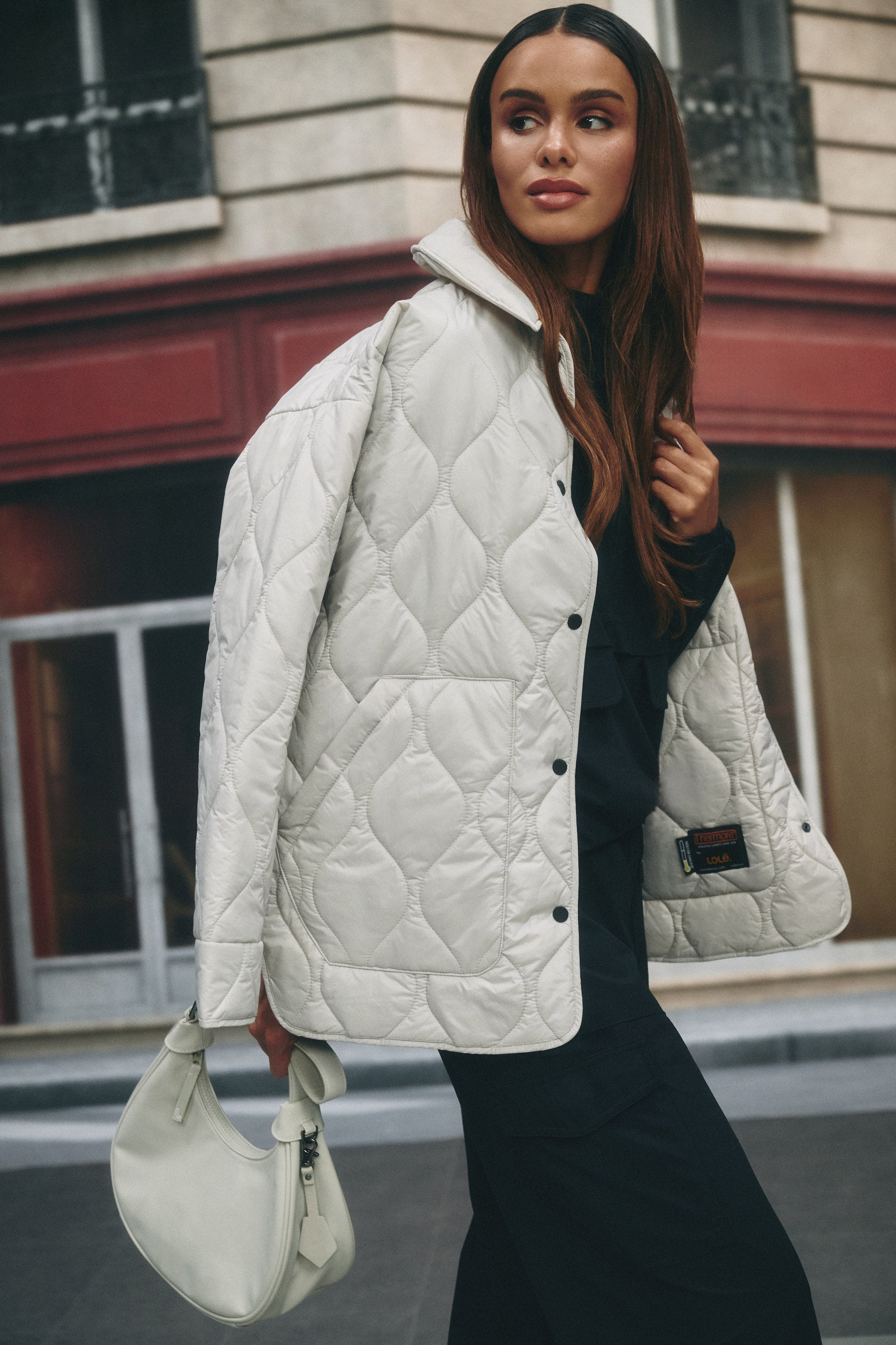 Lolë The Shacket Insulated Jacket in Abalone pale greige — part shirt, part jacket, the Shacket is made for transitional days