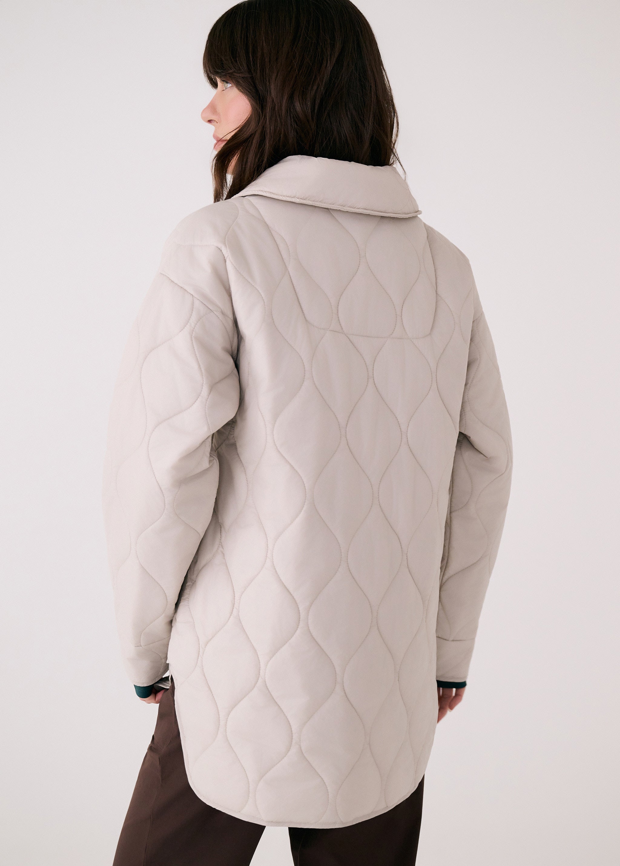 Lolë The Shacket Insulated Jacket in Abalone pale greige — part shirt, part jacket, the Shacket is made for transitional days