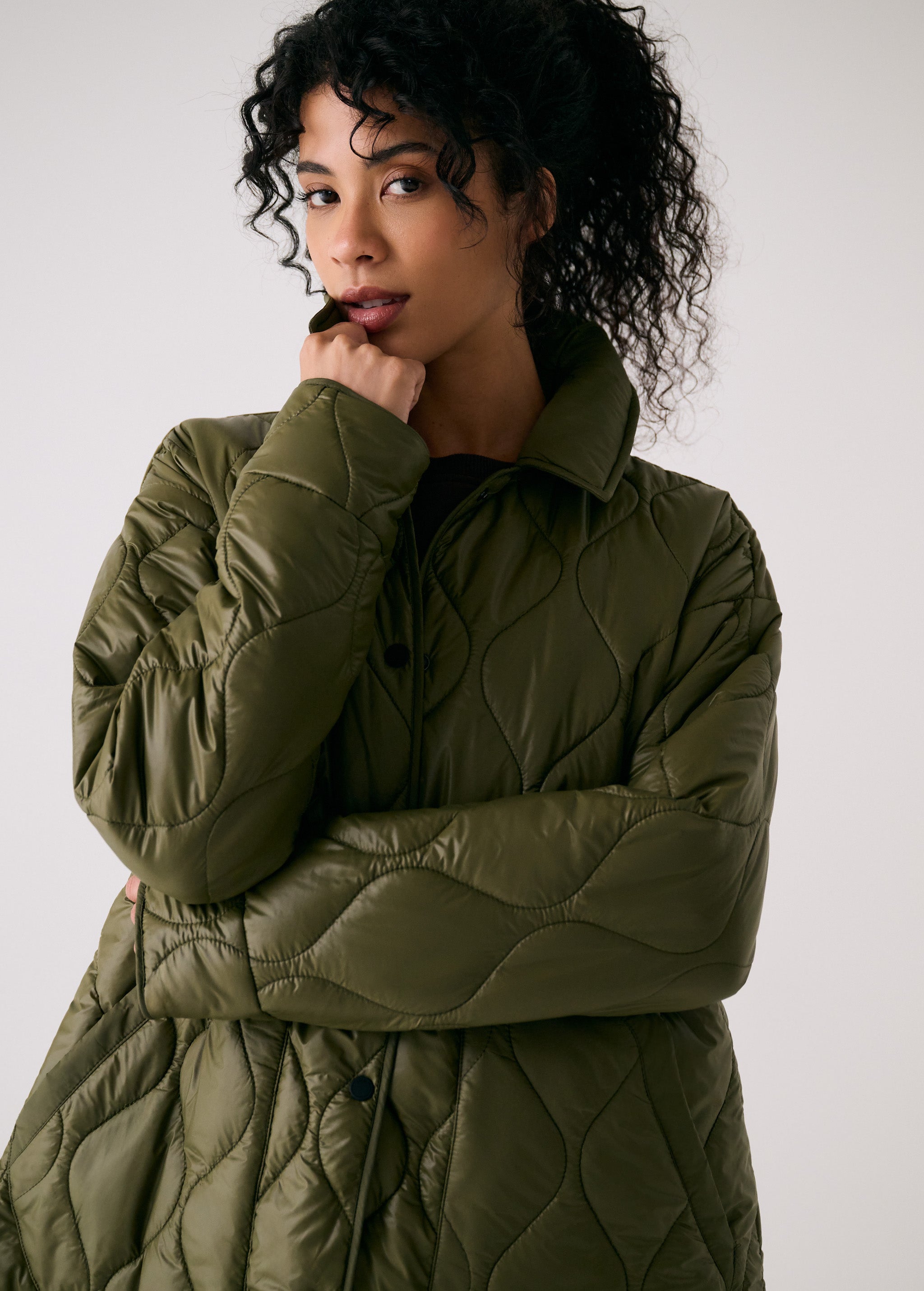 Lolë The Shacket Insulated Jacket in Moss olive green — part shirt, part jacket, the Shacket is made for transitional days