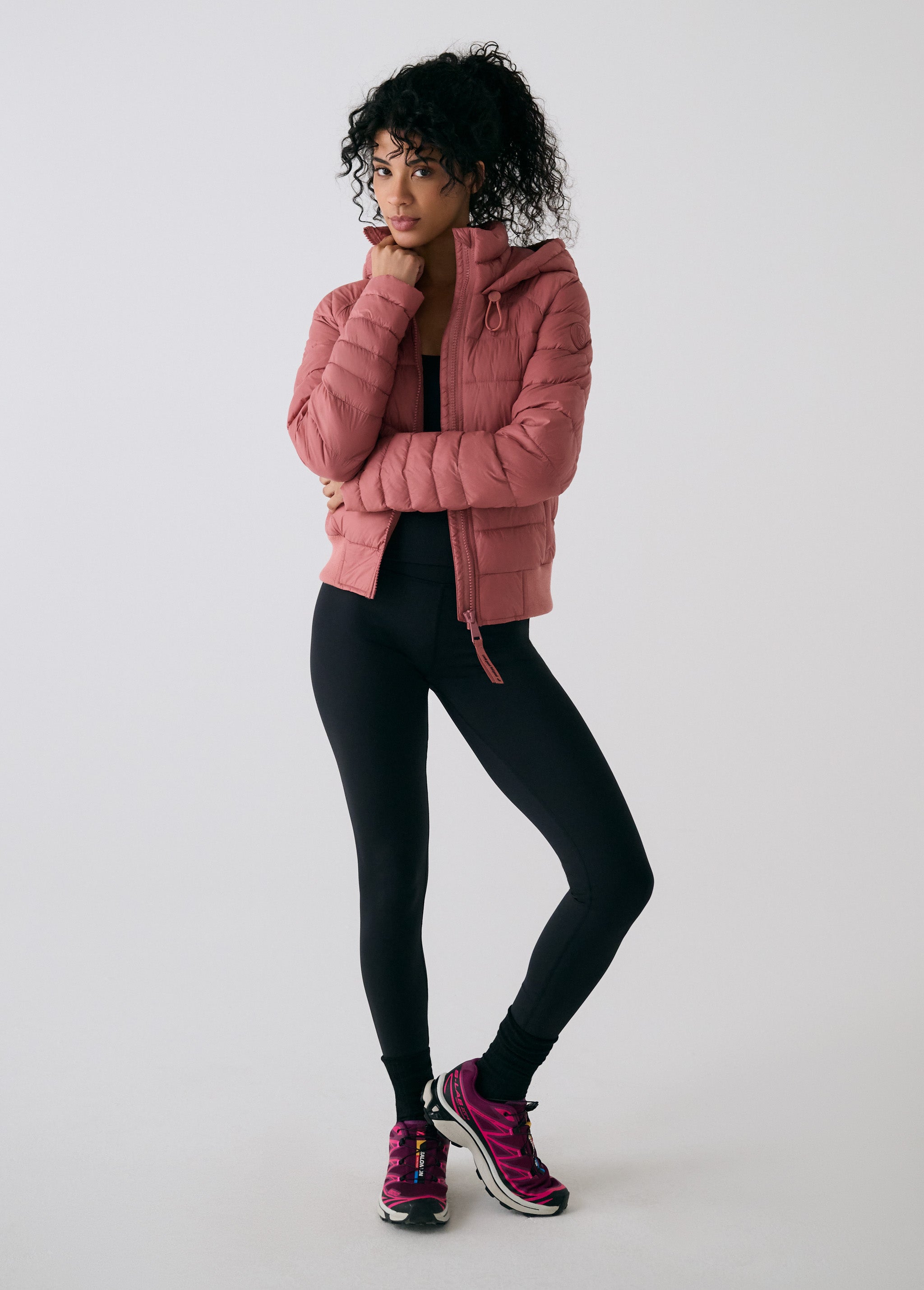 Lolë Eli Synth Down Bomber Jacket in rose — bonus points for the cropped fit and everyday-ready hues