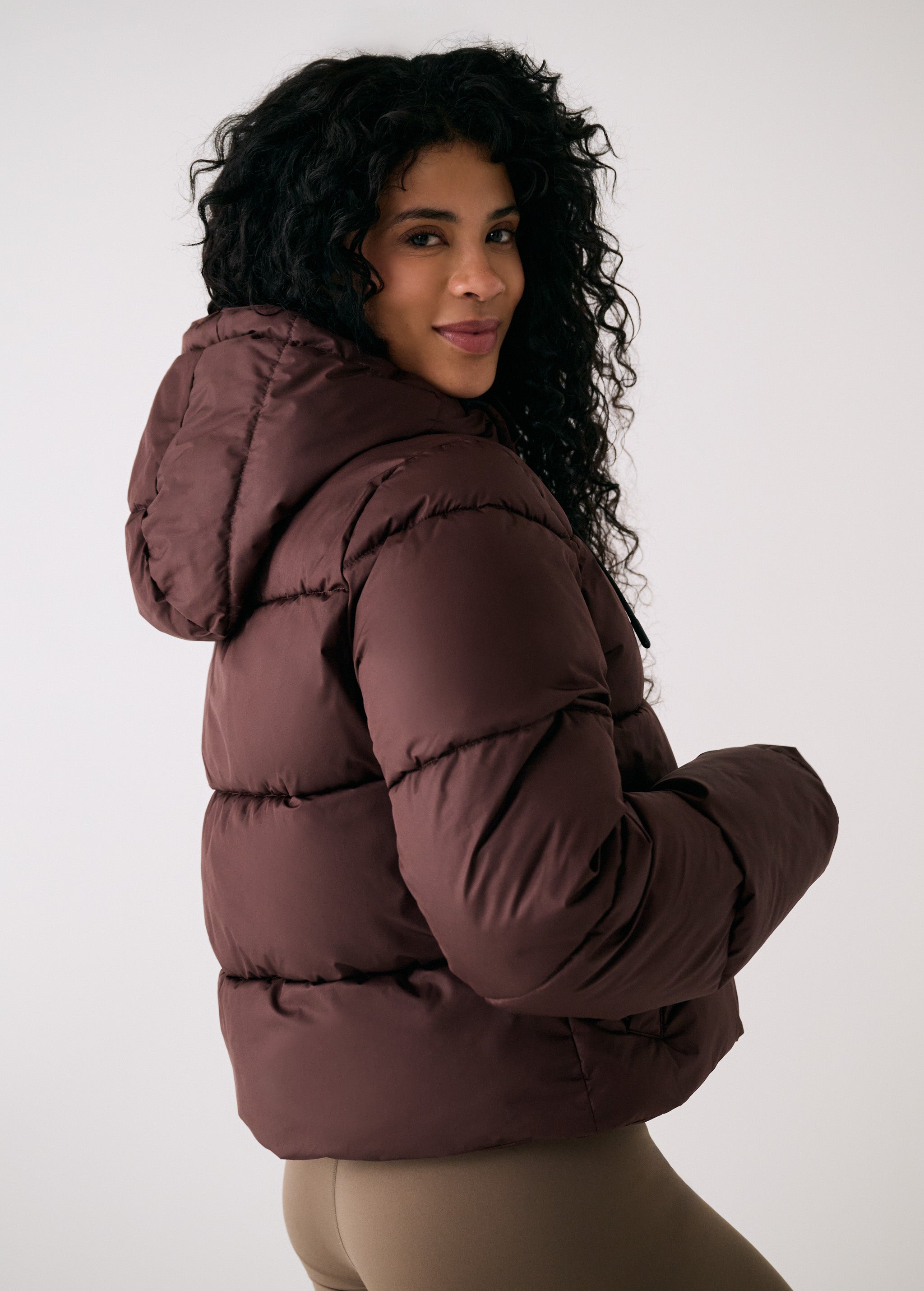 Lolë London Cropped Puffer in Java dark brown — the London Cropped Puffer combines bold style with everyday function