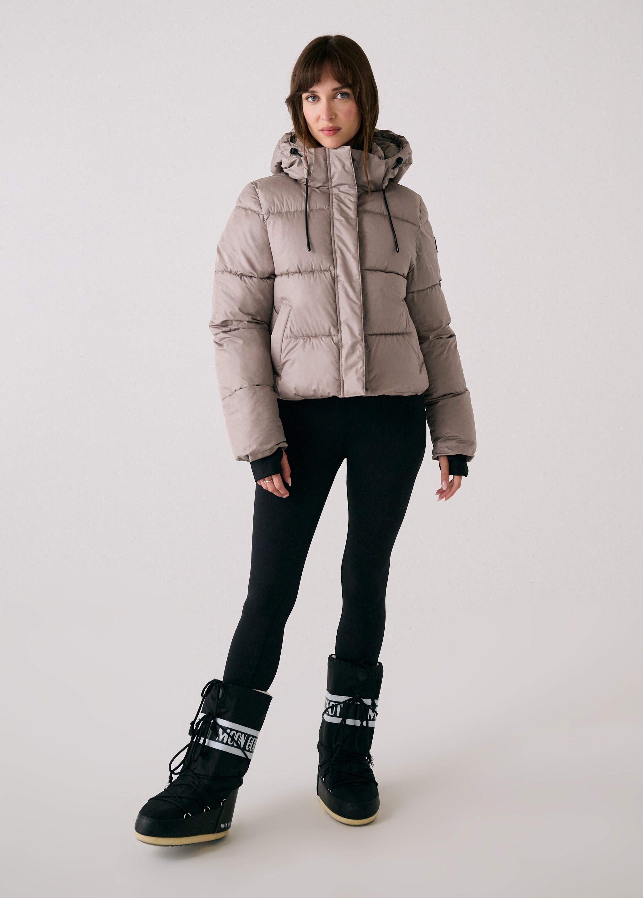 Lolë London Cropped Puffer in Pebble taupe — the London Cropped Puffer combines bold style with everyday function