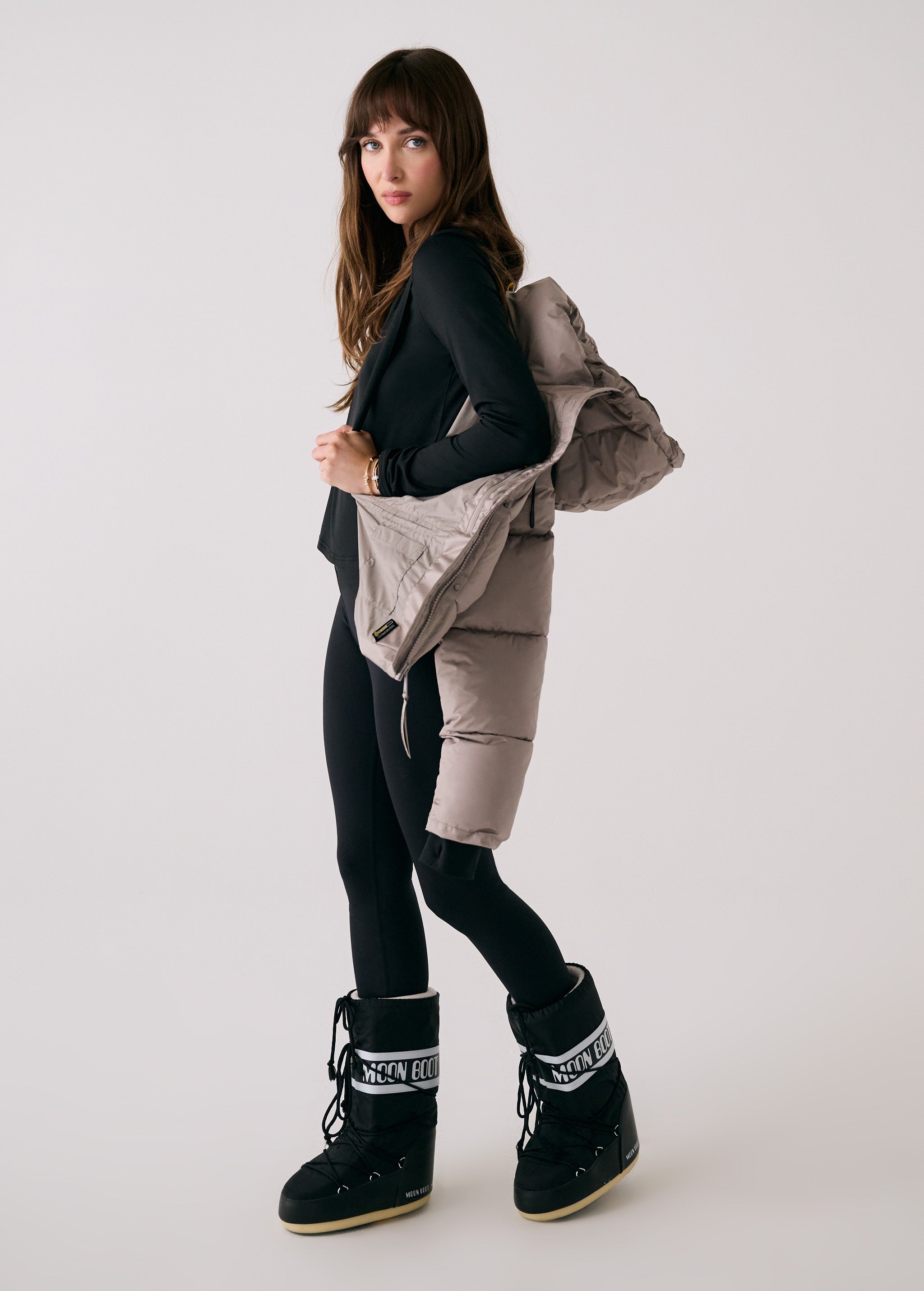 Lolë London Cropped Puffer in Pebble taupe — the London Cropped Puffer combines bold style with everyday function