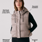 Lolë London Cropped Vest in Pebble taupe — wear it over a hoodie or under a coat