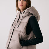 Lolë London Cropped Vest in Pebble taupe — wear it over a hoodie or under a coat
