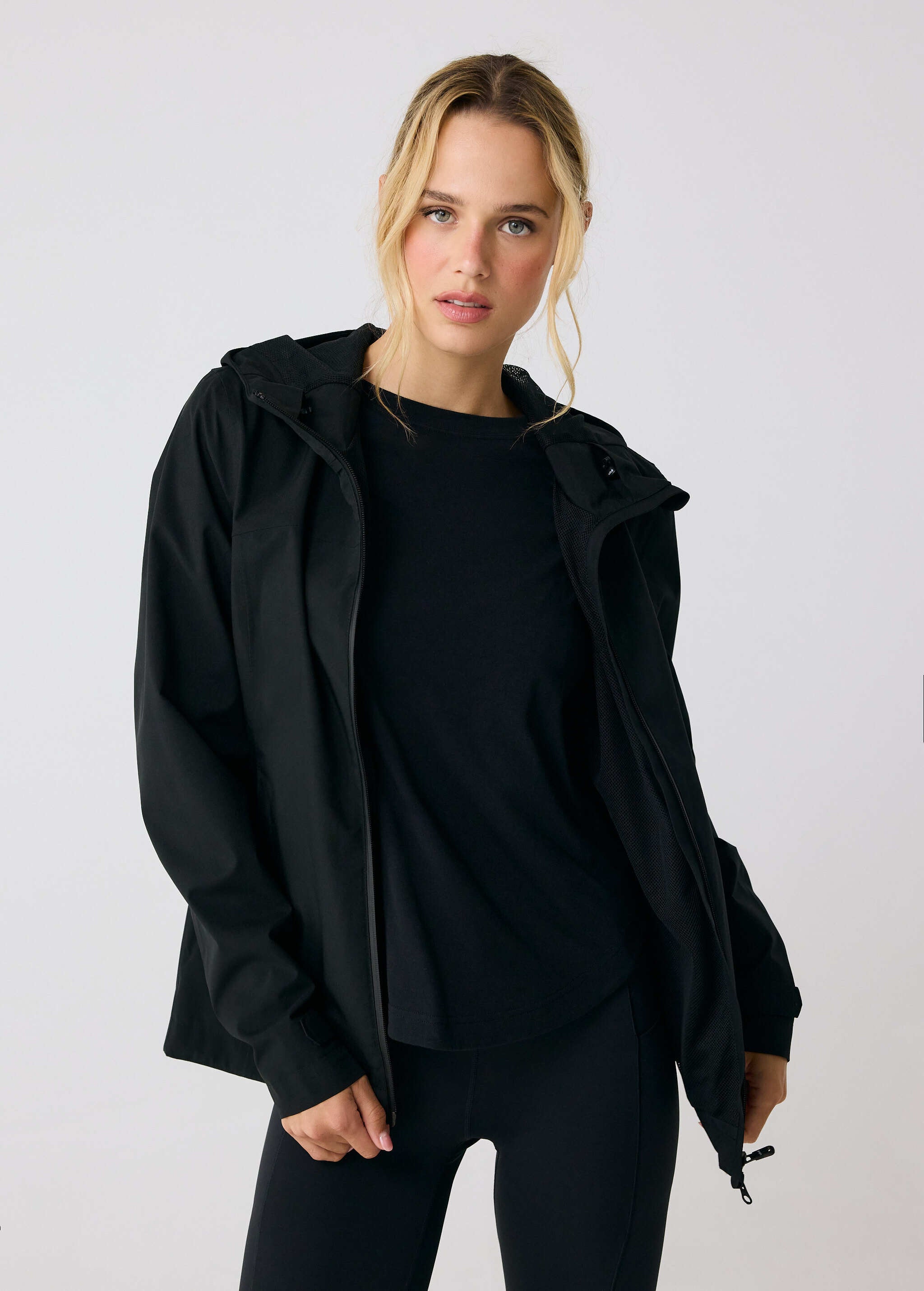 Lolë Element 2 Rain Jacket in black — the Element 2 Rain Jacket is fully seam-sealed to keep moisture out