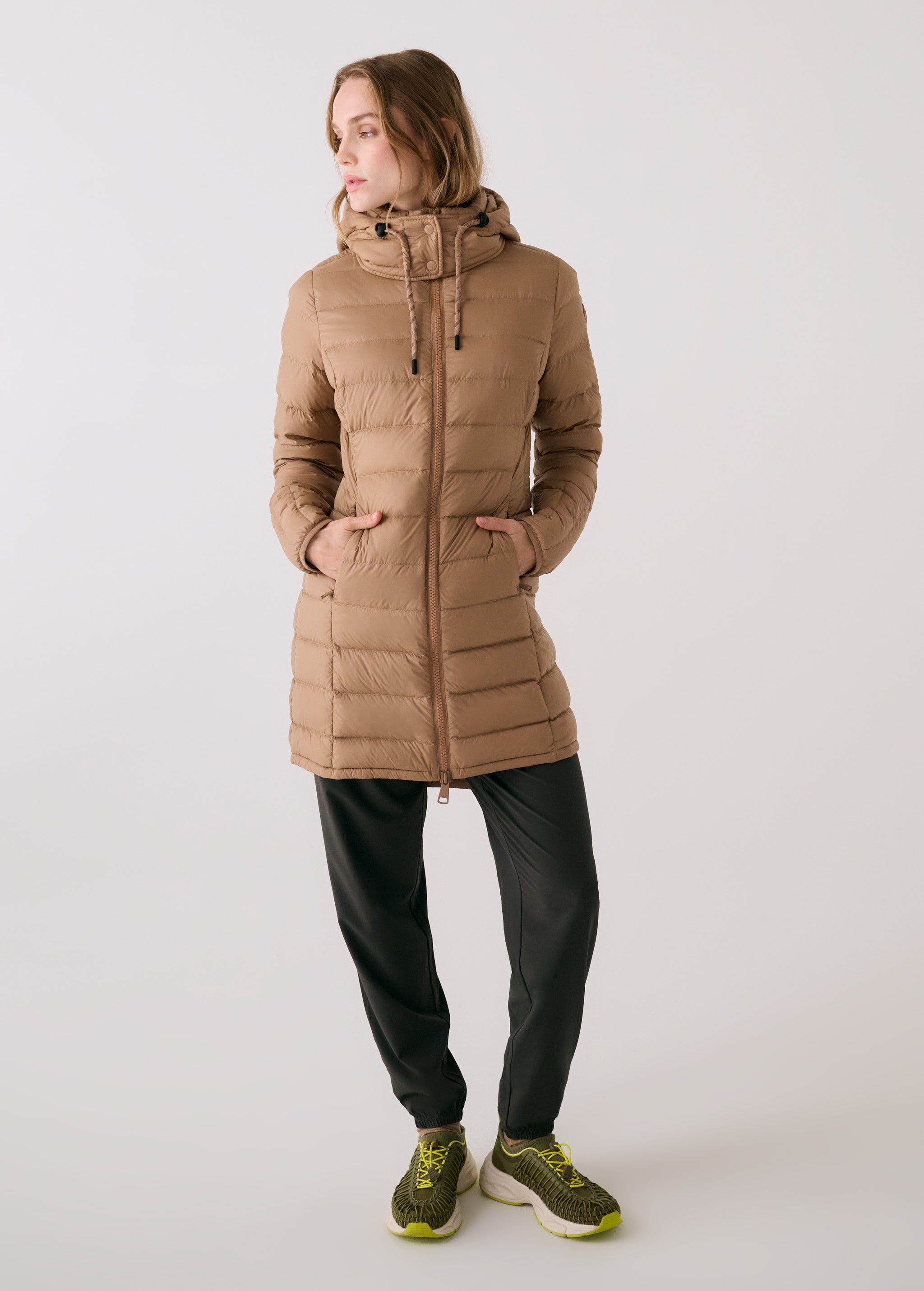 Lolë Claudia Down Jacket in Dune khaki brown