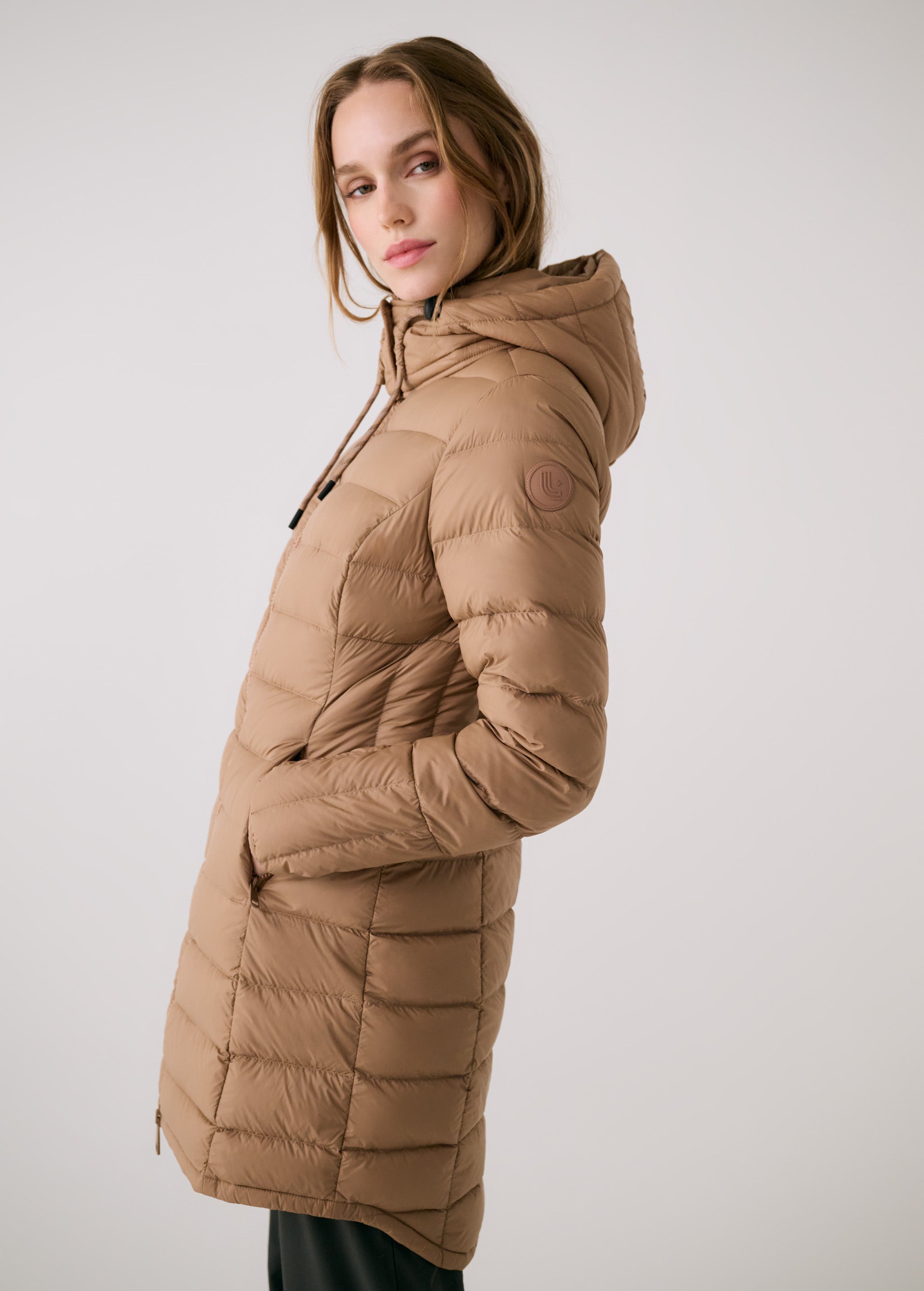 Lolë Claudia Down Jacket in Dune khaki brown